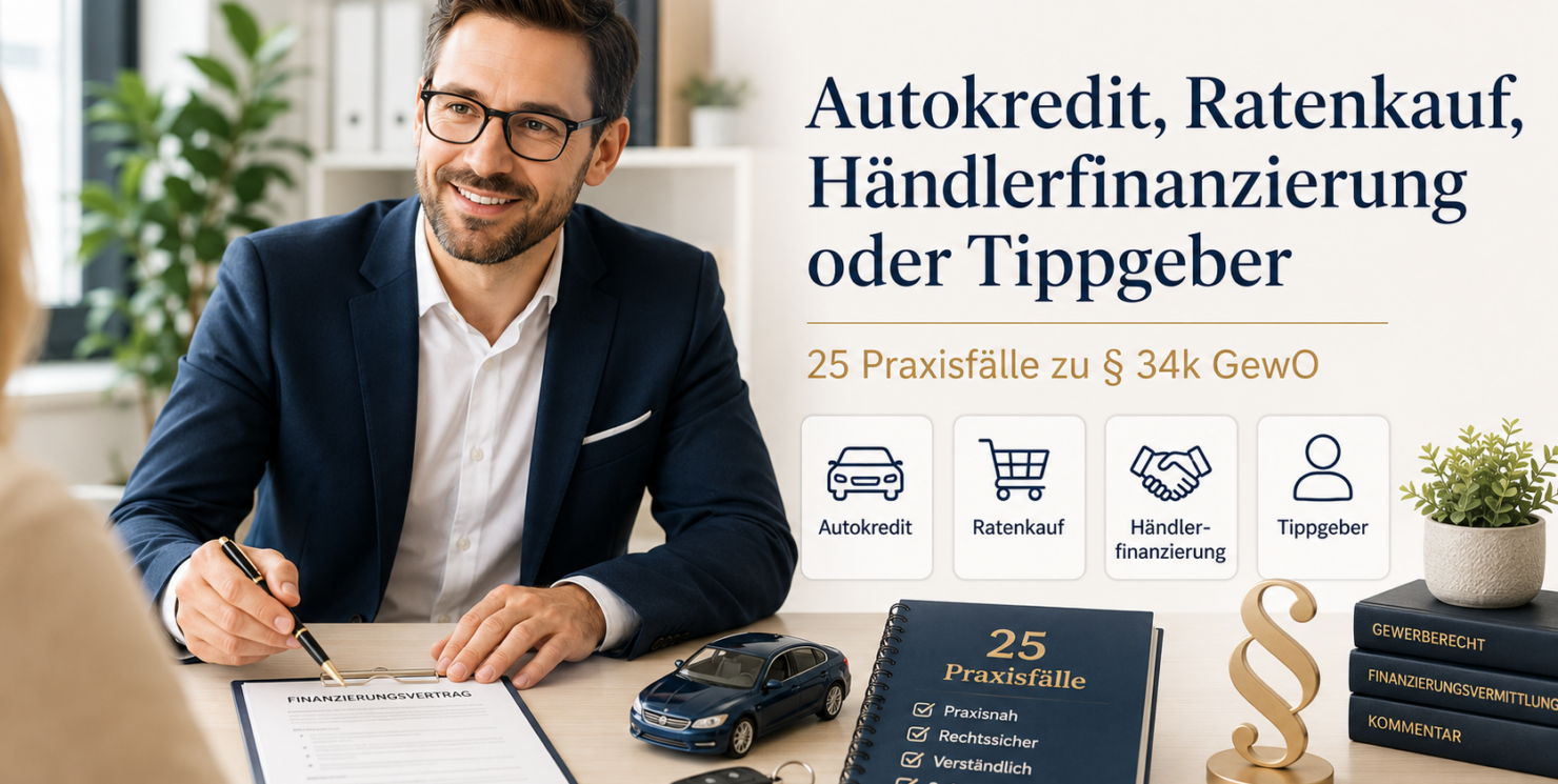 Autokredit, Ratenkauf, Händlerfinanzierung oder Tippgeber: 25 Praxisfälle zu § 34k GewO