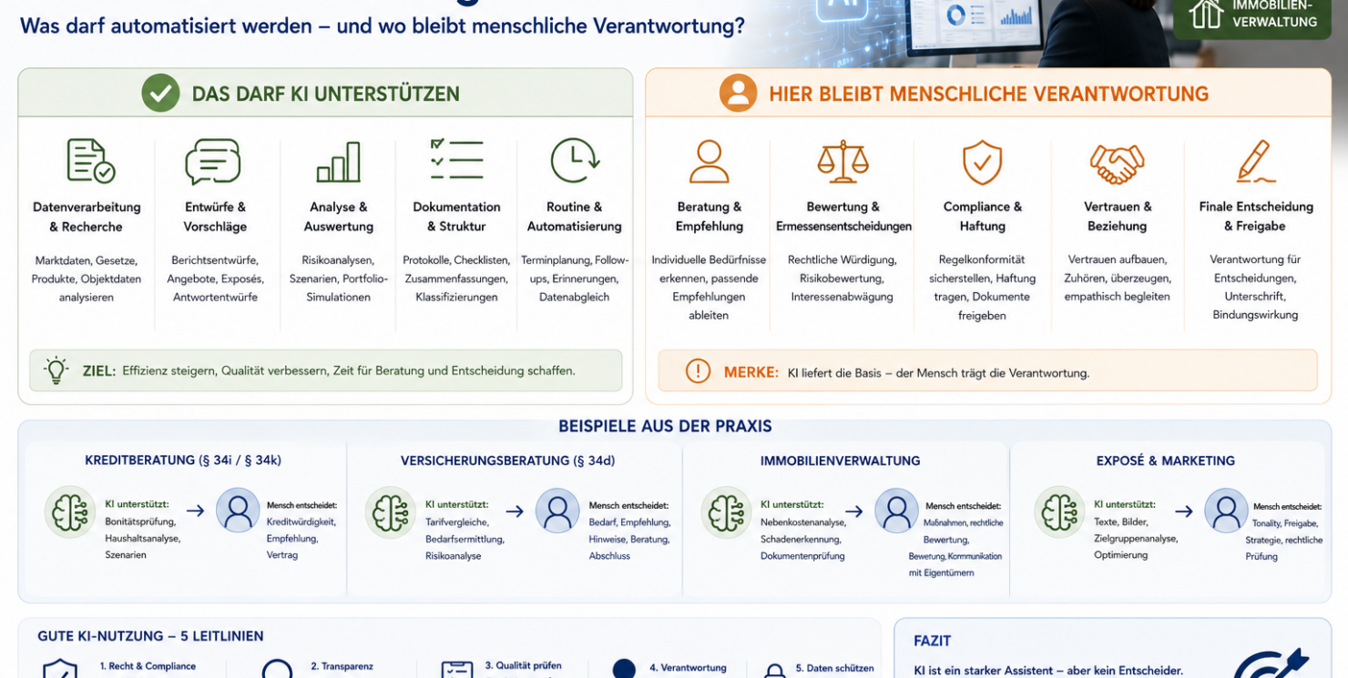 KI in regulierter Beratung und Immobilienverwaltung: Was darf automatisiert werden – und wo bleibt menschliche Verantwortung?
