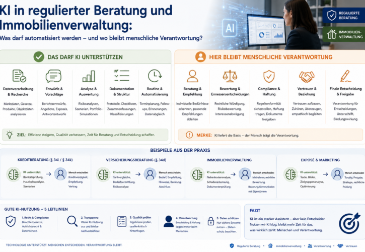 KI in regulierter Beratung und Immobilienverwaltung: Was darf automatisiert werden – und wo bleibt menschliche Verantwortung?