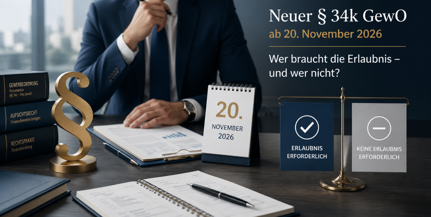 Neuer § 34k GewO ab 20. November 2026: Wer braucht die Erlaubnis – und wer nicht?