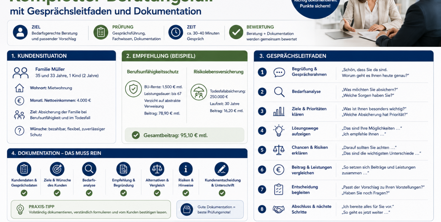 Praktische §-34d-Prüfung: Kompletter Beratungsfall mit Gesprächsleitfaden und Dokumentation