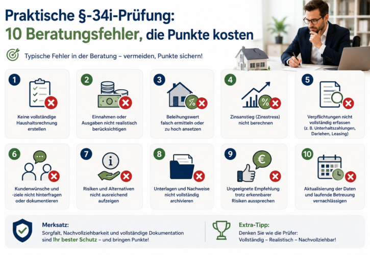 Praktische §-34i-Prüfung: 10 Beratungsfehler, die Punkte kosten Wie Sie das simulierte Kundenberatungsgespräch strukturiert, kundengerecht und prüfungssicher führen