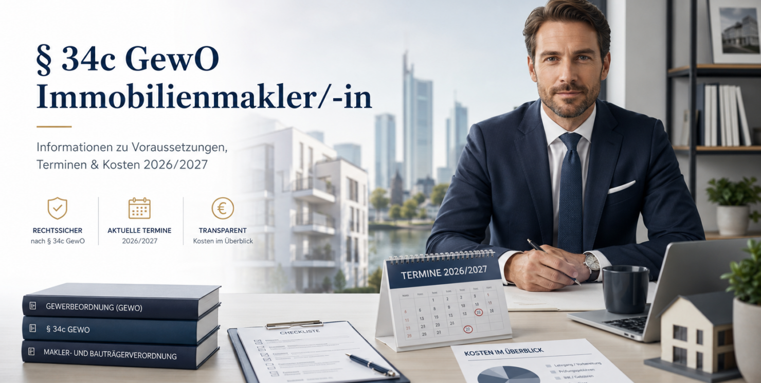 Prüfungstermine und Kosten für § 34c GewO Immobilienmakler/-in (IHK)