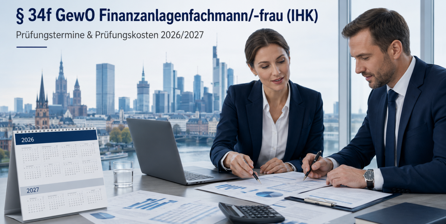 Prüfungstermine und Kosten für § 34f GewO Finanzanlagenfachmann/-frau (IHK)