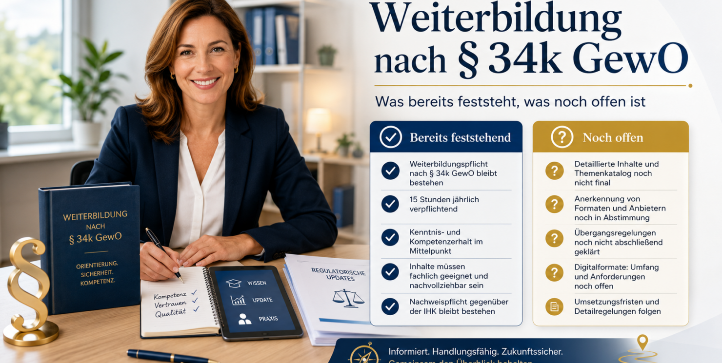 Weiterbildung nach § 34k GewO: Was bereits feststeht, was noch offen ist