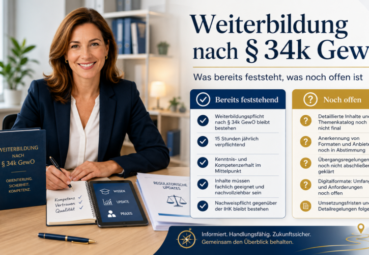 Weiterbildung nach § 34k GewO: Was bereits feststeht, was noch offen ist