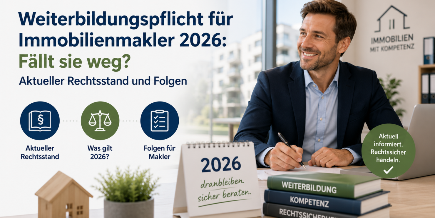 Weiterbildungspflicht für Immobilienmakler 2026: Fällt sie weg? Aktueller Rechtsstand, Übergangsfragen und praktische Folgen seit dem 24. Juli 2026