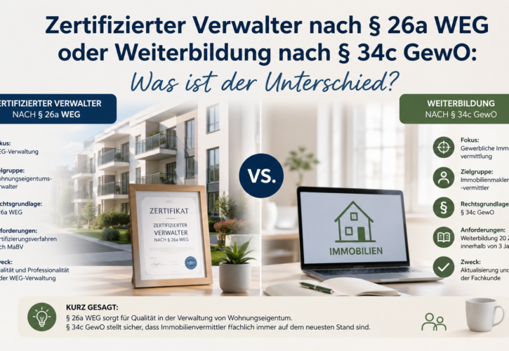 Zertifizierter Verwalter nach § 26a WEG oder Weiterbildung nach § 34c GewO: Was ist der Unterschied?
