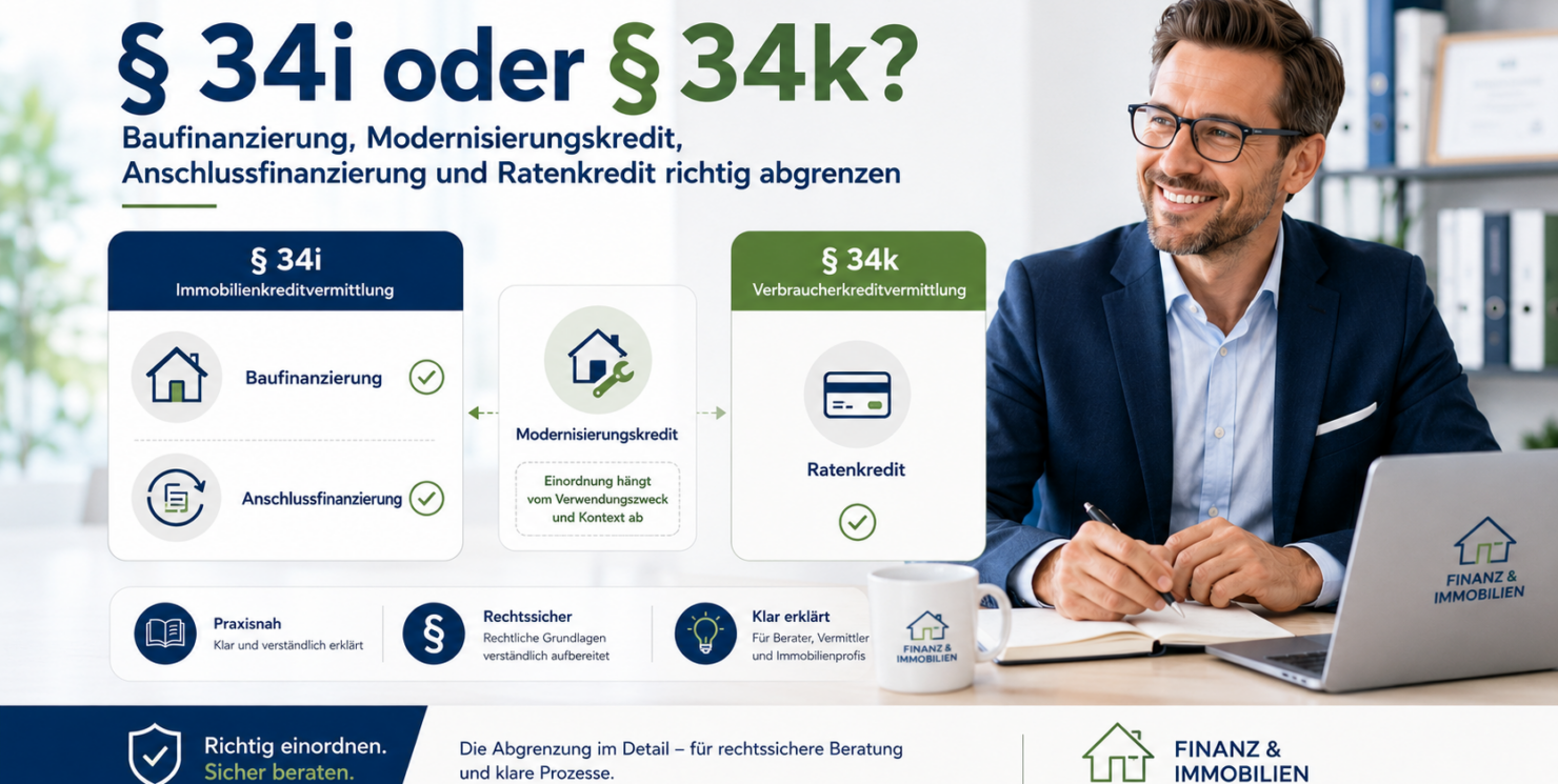 § 34i oder § 34k? Baufinanzierung, Modernisierungskredit, Anschlussfinanzierung und Ratenkredit richtig abgrenzen